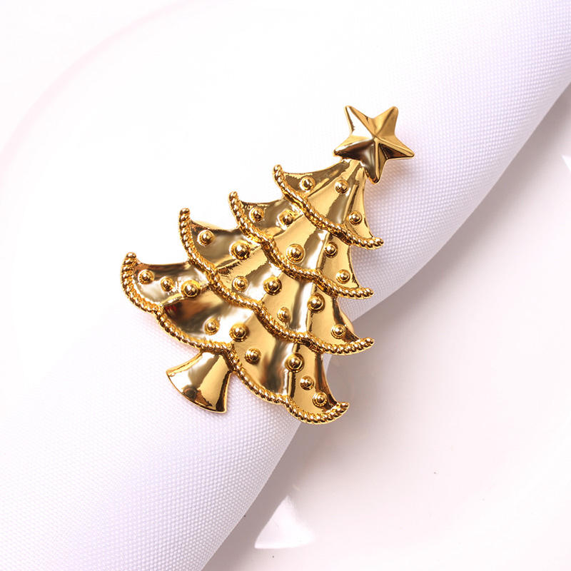 Elegant Gold Christmas Tree Napkin Rings