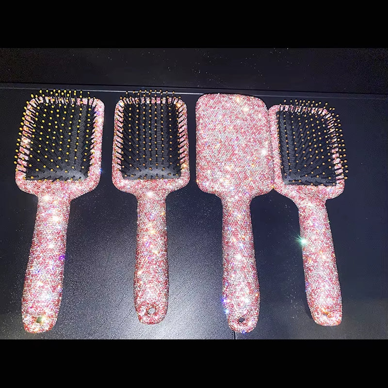 Shiny Bling Bling Diamond Handheld Air Cushion Comb Scalp Massage Detangling Hair Brush Rhinestone Princess Hair Comb