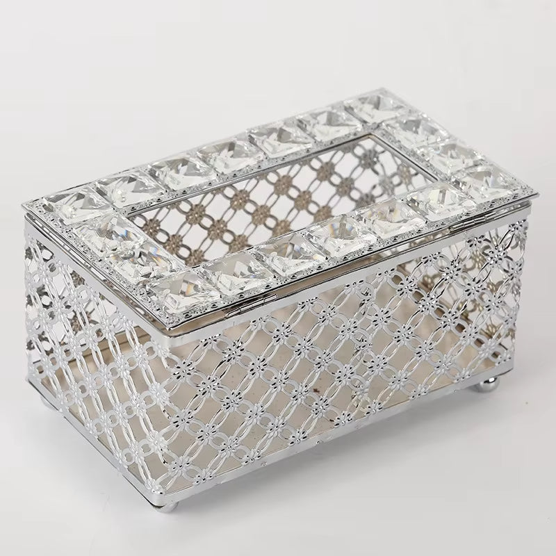 QIAN HU European Style Top Seller Fashion Tissue Box Crystal Rhinestones Home Decoration with Metal Material