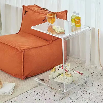 Clear Acrylic C-Shaped End Table with Wheels Movable Sofa Side & Coffee Table for Living Room