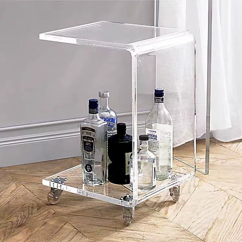 Clear Acrylic C-Shaped End Table with Wheels Movable Sofa Side & Coffee Table for Living Room