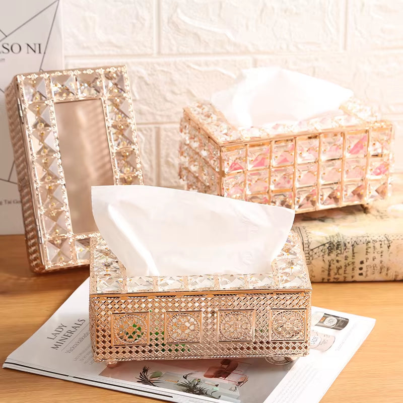 QIAN HU European Style Top Seller Fashion Tissue Box Crystal Rhinestones Home Decoration with Metal Material