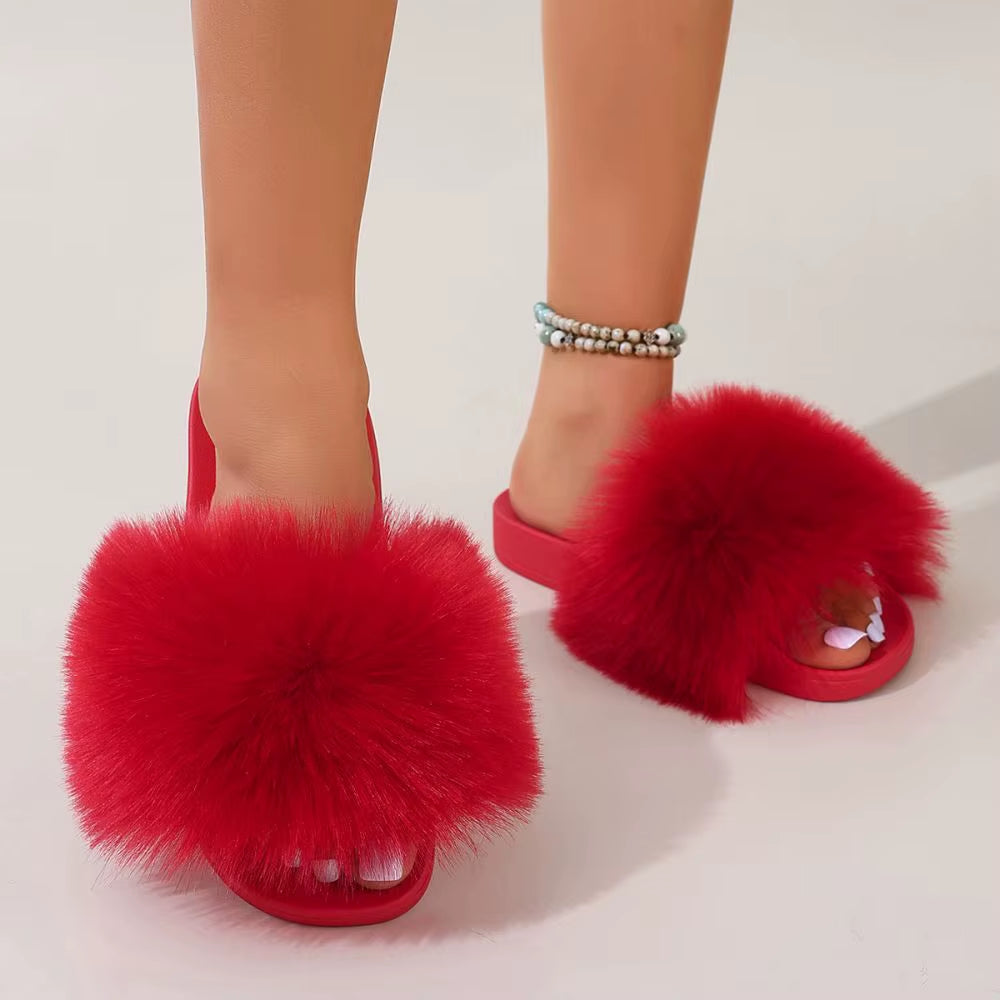Colorful Faux Fur Teddy Slides Cozy Women’s Slippers Indoor/Outdoor Slides