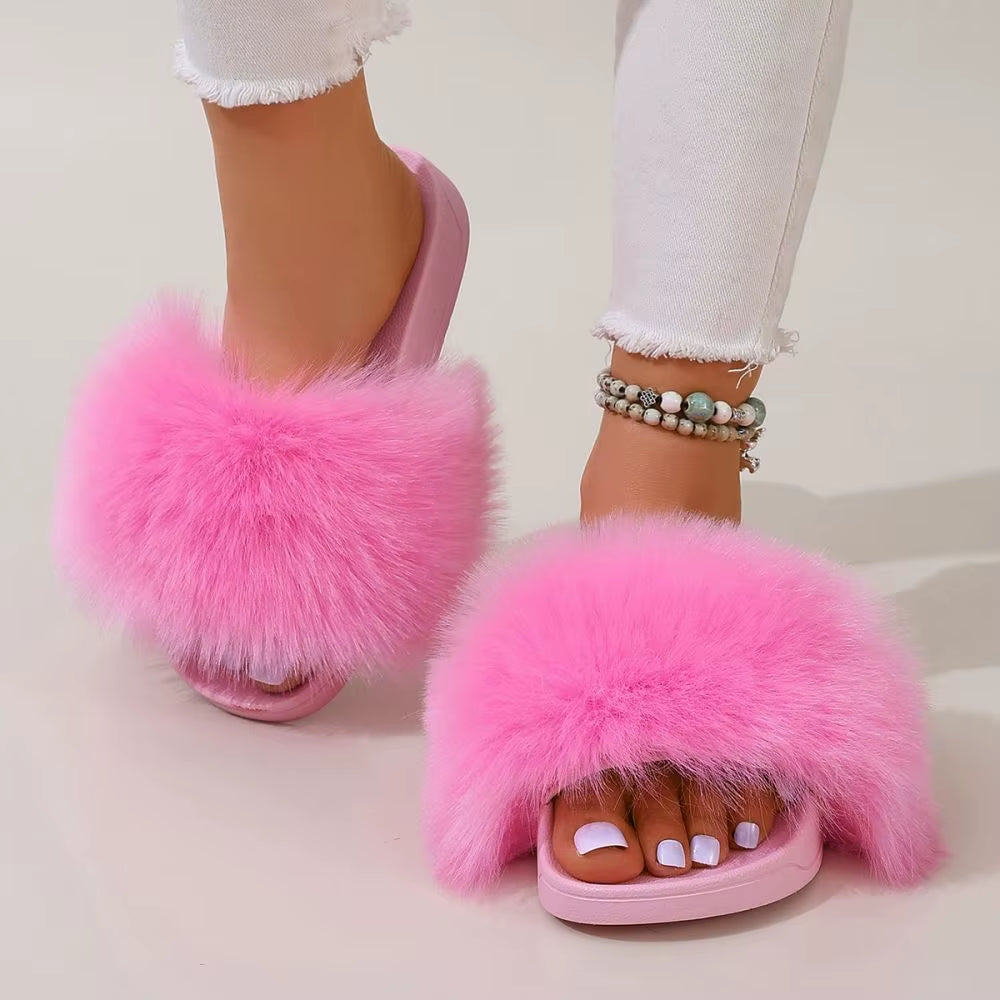 Colorful Faux Fur Teddy Slides Cozy Women’s Slippers Indoor/Outdoor Slides