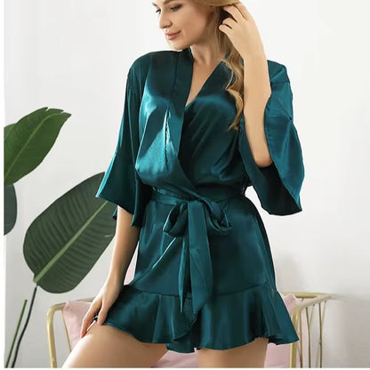 Luxury Satin Night Gown Wedding Ladies Bathrobe Belted Open Sexy Woman Robes Night Wear