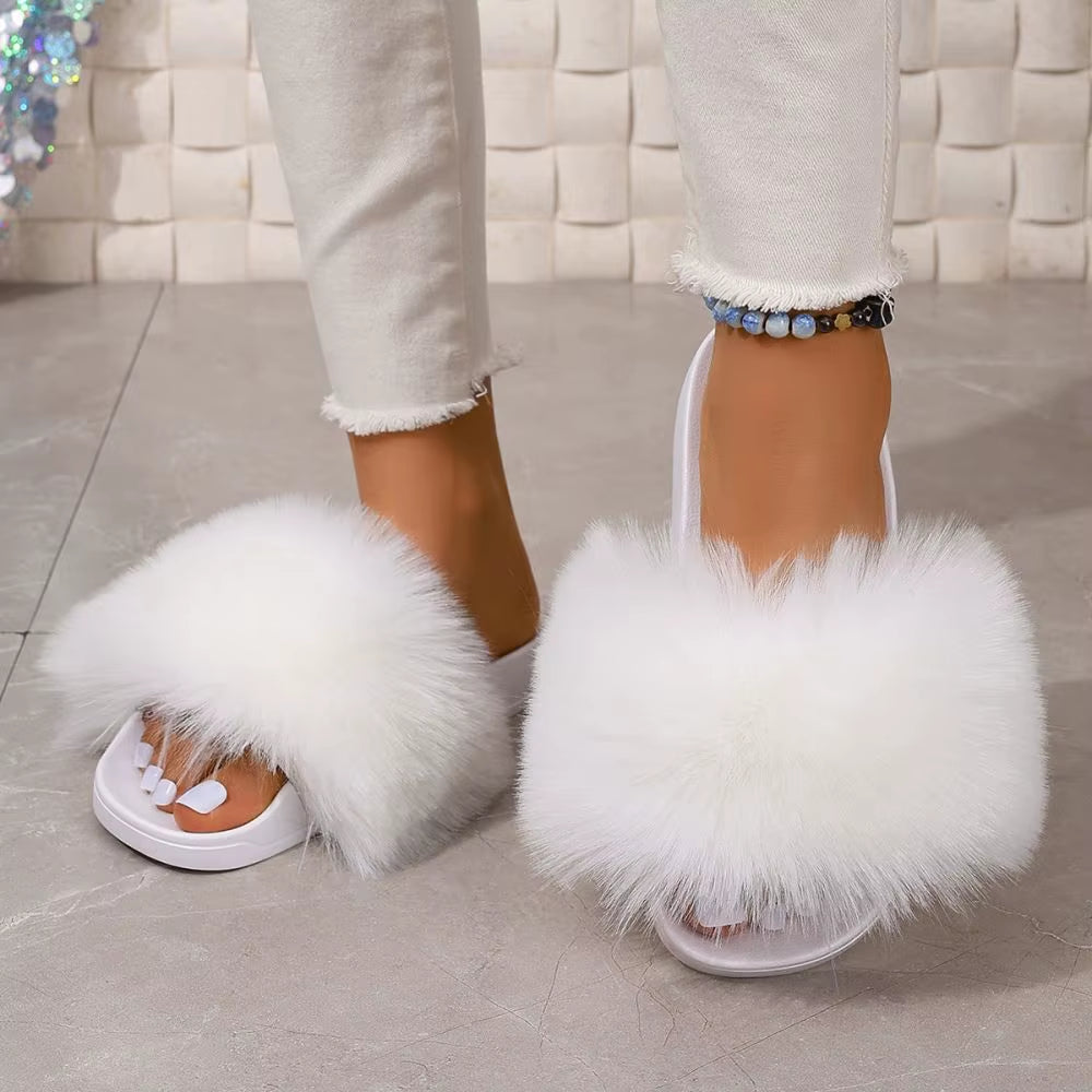 Colorful Faux Fur Teddy Slides Cozy Women’s Slippers Indoor/Outdoor Slides