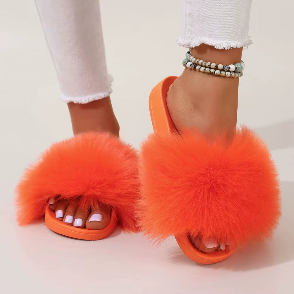 Colorful Faux Fur Teddy Slides Cozy Women’s Slippers Indoor/Outdoor Slides