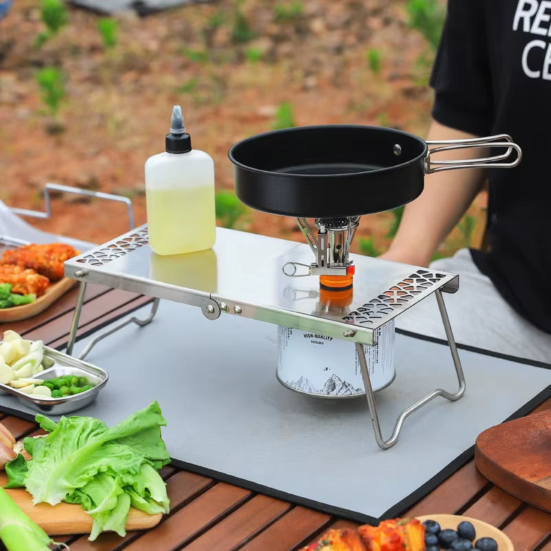 Folding Camping Table, Multi-Functional Stainless Steel Stackable Table, Folding Stove Stand Table for Outdoor Picnic