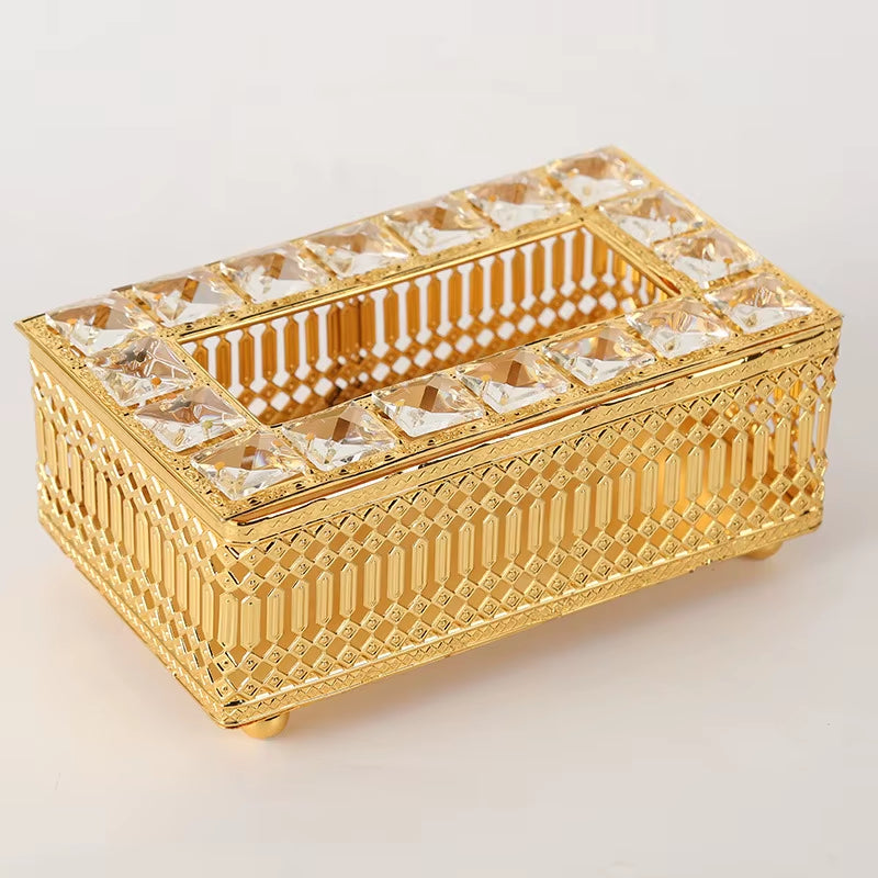 QIAN HU European Style Top Seller Fashion Tissue Box Crystal Rhinestones Home Decoration with Metal Material