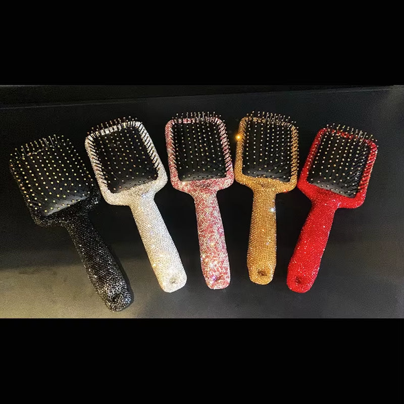 Shiny Bling Bling Diamond Handheld Air Cushion Comb Scalp Massage Detangling Hair Brush Rhinestone Princess Hair Comb