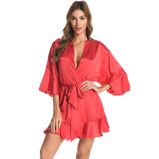 Luxury Satin Night Gown Wedding Ladies Bathrobe Belted Open Sexy Woman Robes Night Wear