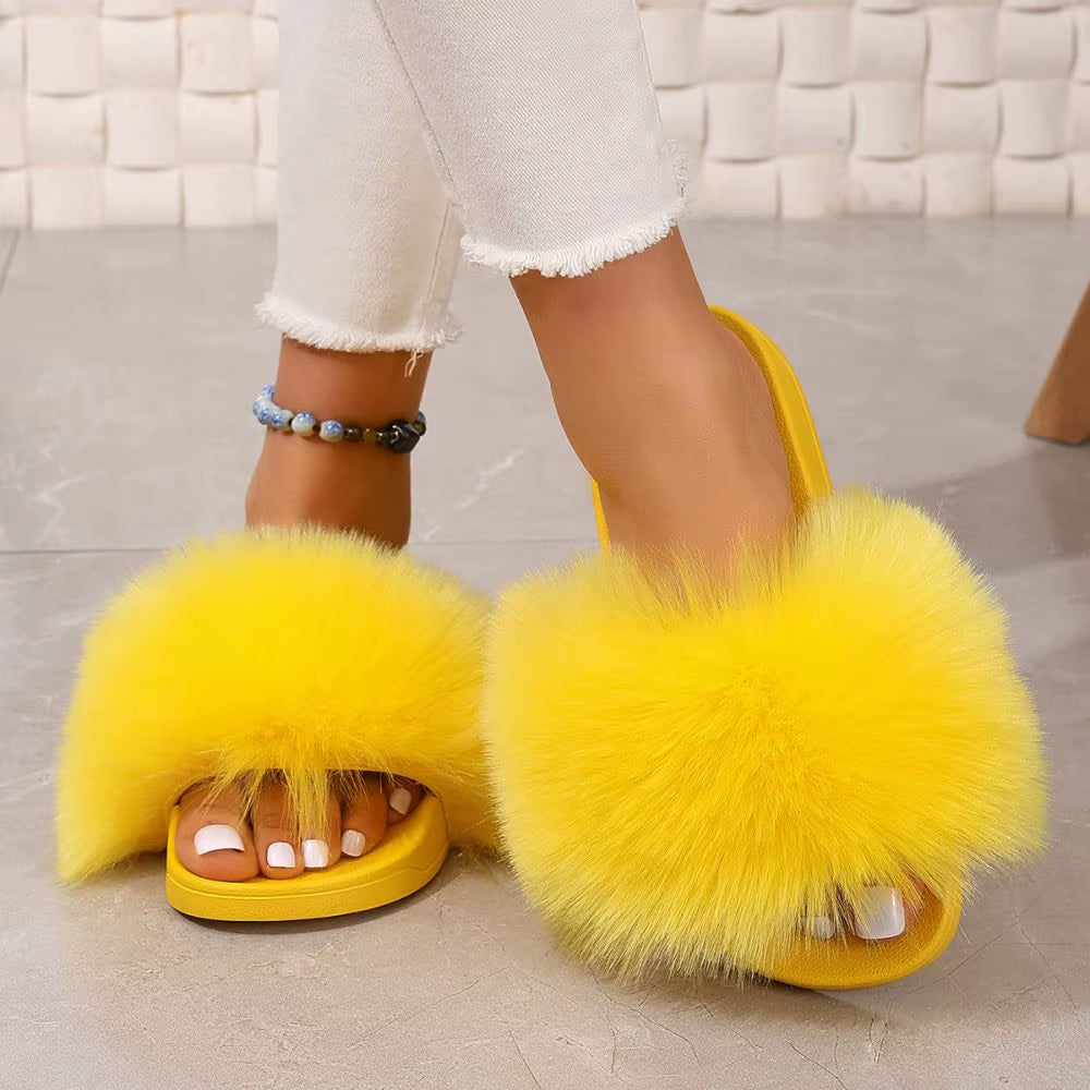 Colorful Faux Fur Teddy Slides Cozy Women’s Slippers Indoor/Outdoor Slides
