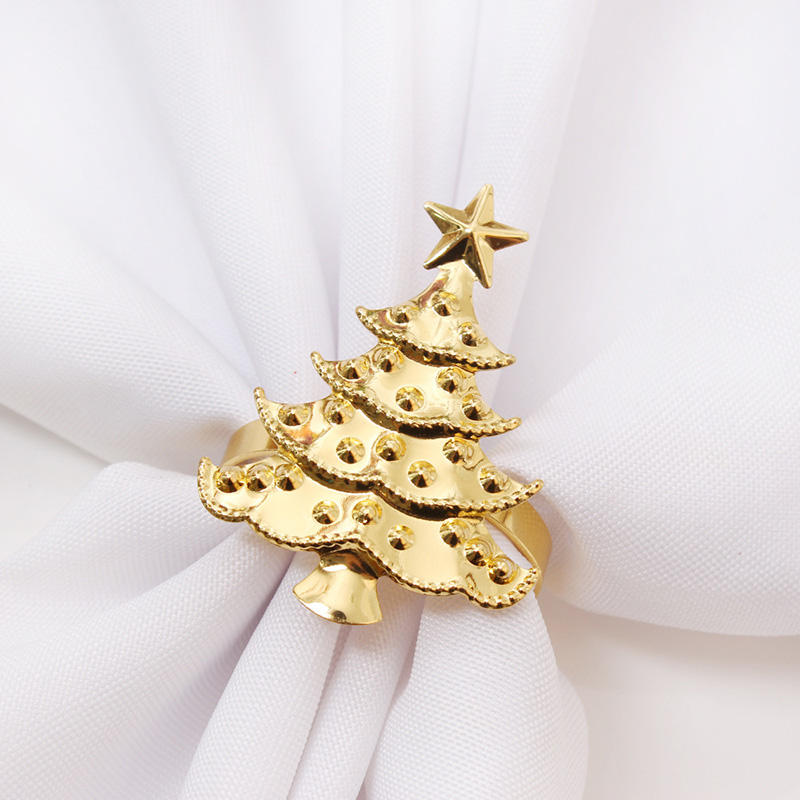 Elegant Gold Christmas Tree Napkin Rings