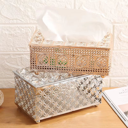 QIAN HU European Style Top Seller Fashion Tissue Box Crystal Rhinestones Home Decoration with Metal Material