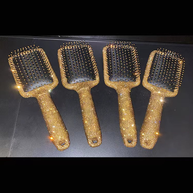 Shiny Bling Bling Diamond Handheld Air Cushion Comb Scalp Massage Detangling Hair Brush Rhinestone Princess Hair Comb