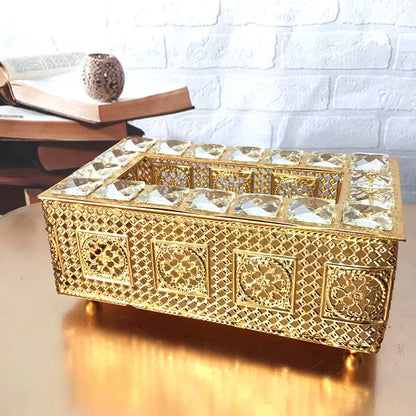 QIAN HU European Style Top Seller Fashion Tissue Box Crystal Rhinestones Home Decoration with Metal Material