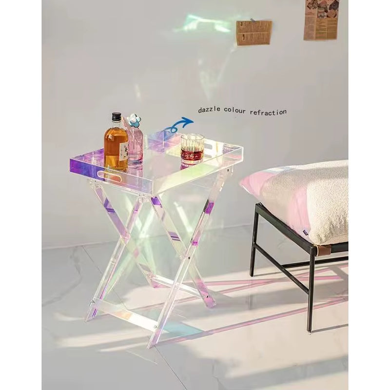 Portable Side Table Foldable Acrylic Table Colorful Coffee Table