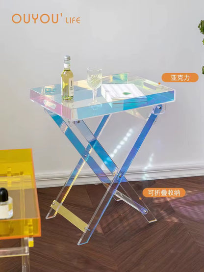 Portable Side Table Foldable Acrylic Table Colorful Coffee Table