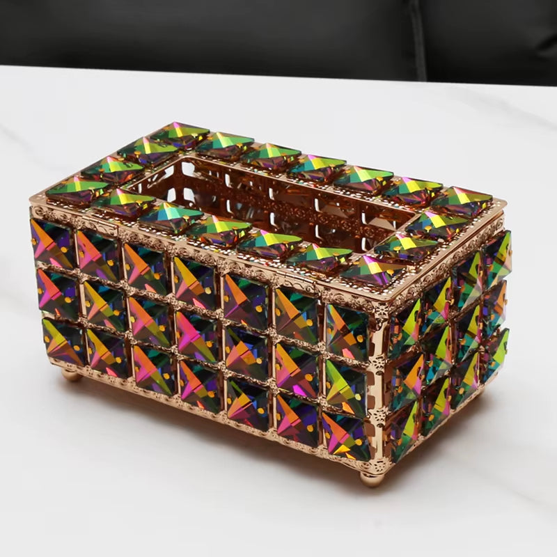 QIAN HU European Style Top Seller Fashion Tissue Box Crystal Rhinestones Home Decoration with Metal Material