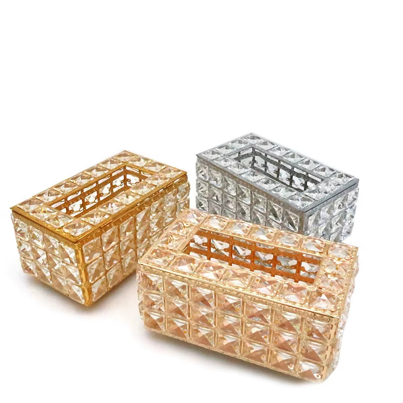 QIAN HU European Style Top Seller Fashion Tissue Box Crystal Rhinestones Home Decoration with Metal Material