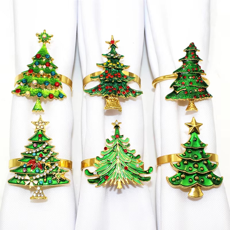 Elegant Gold Christmas Tree Napkin Rings