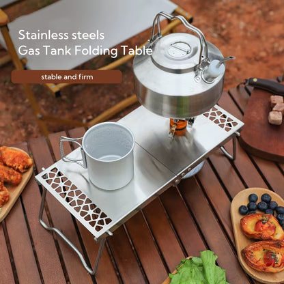 Folding Camping Table, Multi-Functional Stainless Steel Stackable Table, Folding Stove Stand Table for Outdoor Picnic