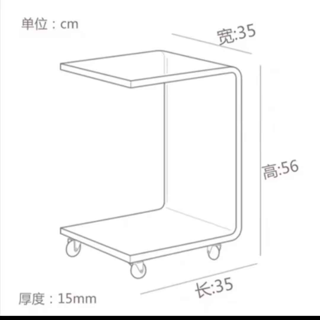 Clear Acrylic C-Shaped End Table with Wheels Movable Sofa Side & Coffee Table for Living Room