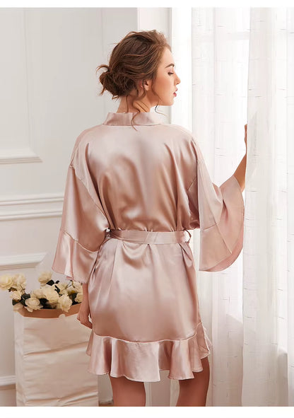 Luxury Satin Night Gown Wedding Ladies Bathrobe Belted Open Sexy Woman Robes Night Wear