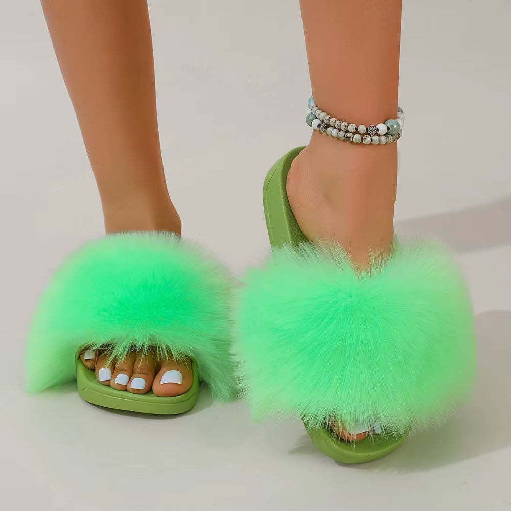 Colorful Faux Fur Teddy Slides Cozy Women’s Slippers Indoor/Outdoor Slides
