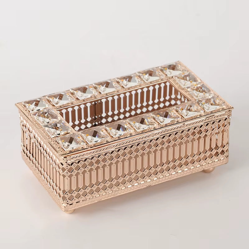 QIAN HU European Style Top Seller Fashion Tissue Box Crystal Rhinestones Home Decoration with Metal Material
