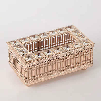QIAN HU European Style Top Seller Fashion Tissue Box Crystal Rhinestones Home Decoration with Metal Material