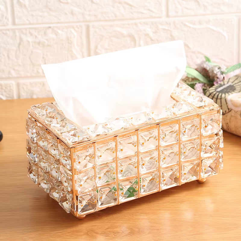 QIAN HU European Style Top Seller Fashion Tissue Box Crystal Rhinestones Home Decoration with Metal Material