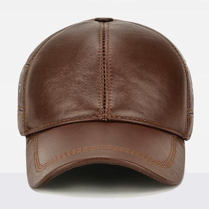 2025 New Style Men Cowhide Hat Winter Warm Outdoor Protect Ear Real Leather Adjustable Baseball Cap Men Real Cowhide Leather Cap